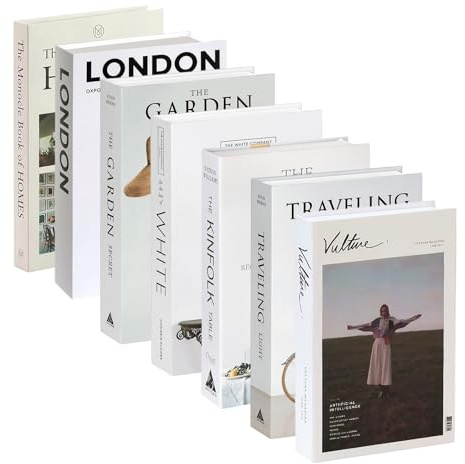 Juego de 7 libros falsos decorativos modernos – libro simulado apilable, simulación de libro falso plegable, accesorio decorativo elegante para sala de estar, mesa baja, estantería, oficina, sin