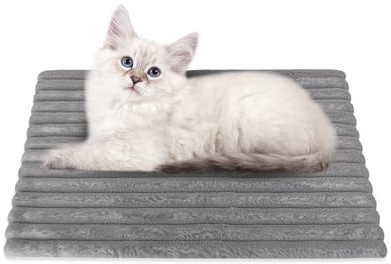 NWK Fluffy Self Warming Cat Mat, Heated Cat Blanket, Thermal Dog Mat, Washable, Non-Slip Bottom for Sofa & Crate & Kennel & Car Seat (Misty Grey, Small (48.5cm X 38cm X 1.8cm))