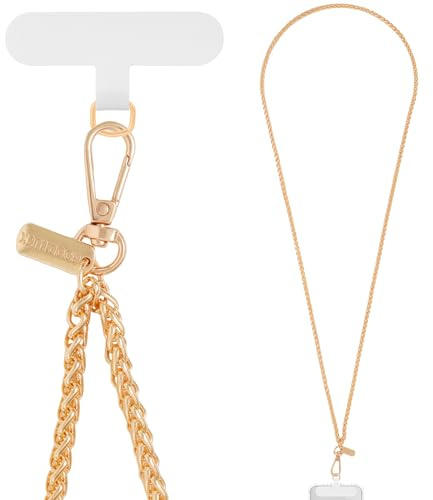 MoKo Cadena Metálica para Móvil, Cordón para Teléfono Universal Correa para Teléfono Móvil Manos Libres Desmontable, Correa Cuello para Viaje Senderismo Desplazamientos Diarios, Pálido Oro