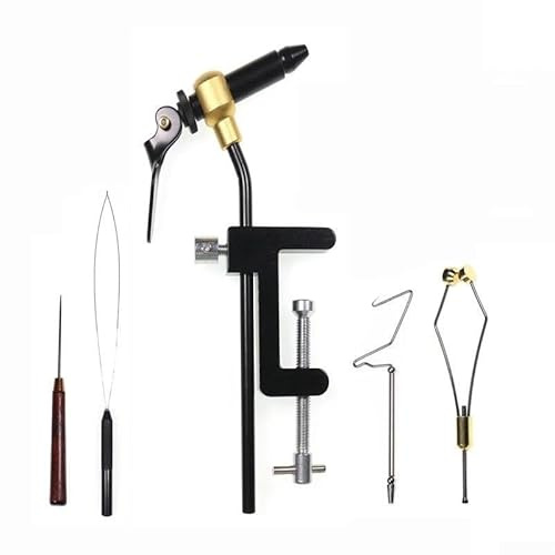 Étau de fixation de mouche réglable avec lampe CCL pour la pêche, outil pour attacher facilement l'hameçon avec la pêche à la mouche (outil B + 4 ensembles)