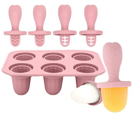 Bandeja de cubitos de hielo para dentición de bebé, moldes de silicona de 6 cavidades para golosinas heladas y encías calmantes, materiales de grado alimenticio, diseño fácil de limpiar, para hacer