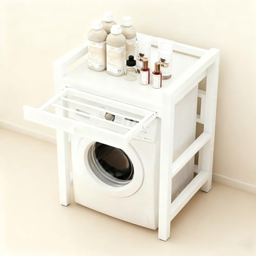 Superposition Lave Linge Seche Avec étendoir dissimulé Meuble de Rangement Hauteur réglable pour Machine à Laver à Tambour Kit de Superposition Lave Linge Seche Linge pour Usage domesti white 1-Tiers