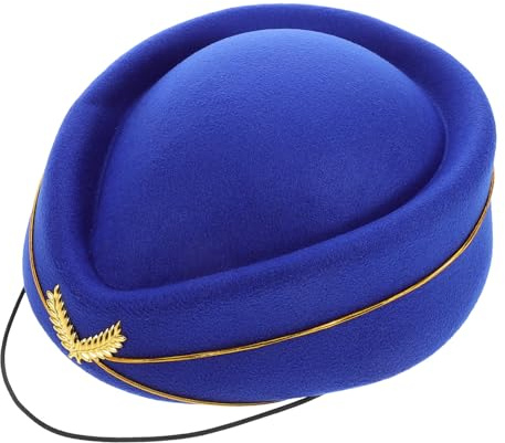Gogogmee Béret Hôtesse de Air Femme Bleu Roi Chapeau Uniforme Pilote Vol Casquette Cosplay pour Spectacles et Fêtes