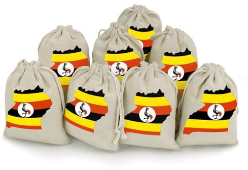 Uganda Map Flag Reusable Gift Bags Drawstring Goody Bag 8Pcs Bunches Pocket Pouch Halloween Christmas Parties Favors Supplies