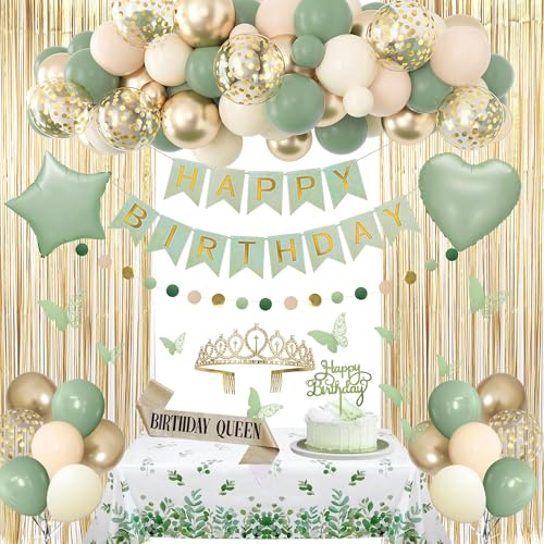 BlueCloudy Sage Green Birthday Decorations for Women Party Decoration