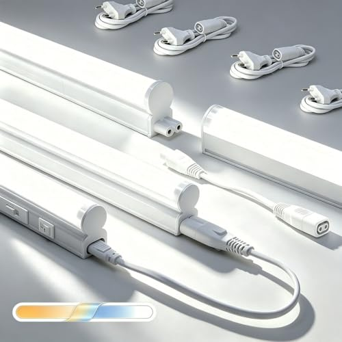 Aigostar Luz LED Cocina con Interruptor 12W Luces Armarios, 3000K/4000K/6500K, 230V Regleta LED Bajo Armarios para Cocina, Vestidor, Armario 880 * 34 * 23mm, 4 pcs