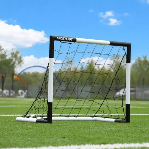 Fotbollsmål i metall 90 x 70 cm – robust utomhusfotbollsmål för bakgårdsträning – väderbeständig målstolpe med bärväska, jordspett och halkfria fötter – liten fotbollsmål för övning