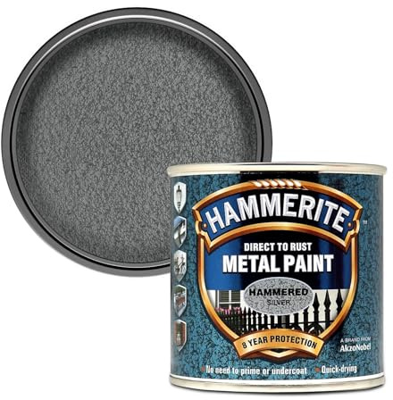 Hammerite Hammered Effect Metal Paint, Multi-Surface Direct to Rust Paint, Interior & Exterior, Quick Dry, Durable Protective Finish for Railings, Doors & Furniture, 250ml (Silver, 1 Set Of Tin)