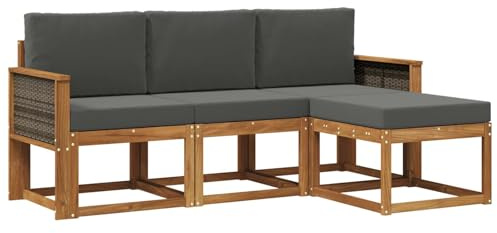 vidaXL Outdoor-Sofagarnitur mit Kissen 4 pcs Natur und Anthrazit, Garten-Sofa, modernes Eckmöbel, Lounge und Terrassen Sitzplatz für gemütliches Patioset