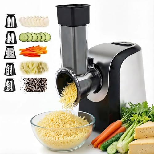 COOCHEER Râpe Électrique 5 en 1 et Coupe-Légumes 150W, Argenté