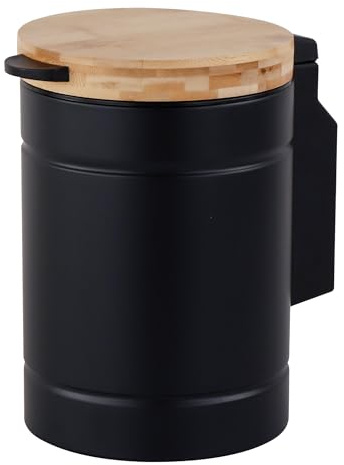 Relaxdays Cestino da bagno a parete, 3 l, chiusura ammortizzata, secchiello interno, metallo, tondo, nero/naturale