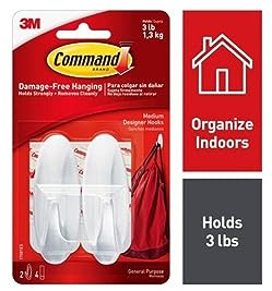 COMMAND MEDIUM DESIGNER CLOTHES PICTURE HOOKS 2 PACK WHITE 3LB 1KG