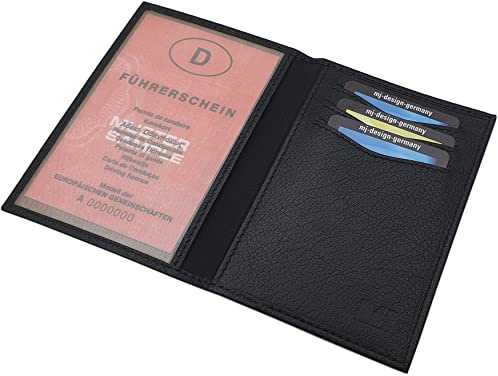 BÜFFELLEDER AUSWEISTASCHE KARTENETUI AUSWEISMAPPE KREDITKARTENETUI AUSWEISBÖRSE AUSWEISMÄPPCHEN ETUI MJ-DESIGN-GERMANY IN ROT, BRAUN ODER SCHWARZ, Schwarz, One Size