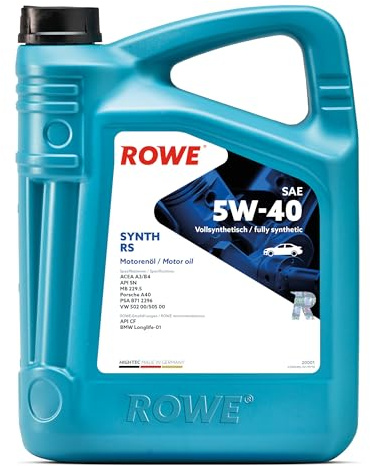 ROWE HIGHTEC Synth RS SAE 5W-40, 5 Liter, Vollsynth. Hochleistungs-Motoröl | Vollsynthetisches Hochleistungs-Motorenöl für sportliche Otto- und Dieselmotoren, Art. Nr. 20001