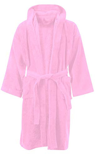 MyShoeStore Children's Egyptian Cotton Hooded Bathrobe with Pockets, 12-14 Years, Pink