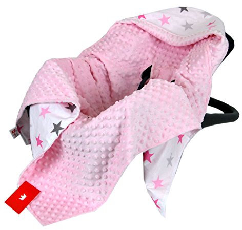 Babylux Baby EINSCHLAGDECKE 90 x 90 cm Einlage Babyschale Kinderwagen Buggy Decke Autoschale Autositz Minky Baumwolle 3-Punkt-Gurt Kleinkind Babydecke (10. Rosa + Sterne)