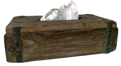 LS-LebenStil Vintage Holz Tissuebox Unika - alte Ziegelform - Braun 31x15cm - Tücherbox Kosmetiktücher-Box Taschentuch-Spender Box Spender für Kleenex Feuchttücher feuchtes Toilettenpapier