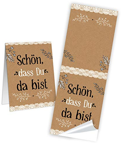 Logbuch-Verlag 50 Sticker Schön dass Du da bist Tischkarten basteln Hochzeit Geburtstag Feste schwarz weiß Kraftpapier
