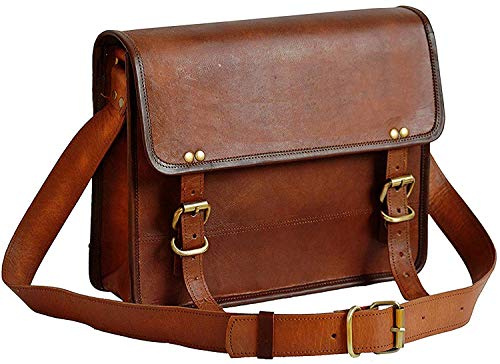 Jaald 33 Cm echt Leder Laptoptasche Umhängetasche Schultertasche Kuriertasche FahrradTasche SchulTasche Wasserdicht Vintage Herren Damen Geschenk XL Leather messenger bag