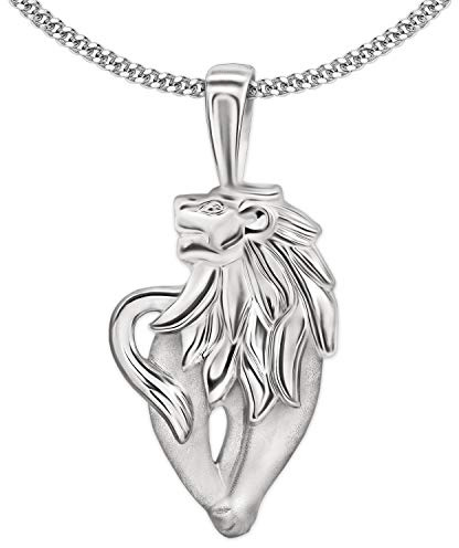 CLEVER SCHMUCK Silberner Damen Herren Anhänger Löwe stilisiert 22 x 15 mm Voderansicht Löwenkopf & Kette Panzer 45 cm 925 Sterling Silber im Schmucketui