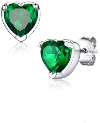 Suplight Pendientes Plata Mujer Pendientes de Corazón Verde Plata de Ley 925 Piedra Nacimiento de Mayo Esmerlda Pendiente Piedra Circón Regalos para Mujer Esposa Mamá Novia Hija Amiga