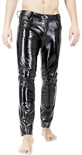 Bockle® Ryskt läder pojke läderbyxor herr läder jeans rör skinny slim fit herr, svart, 31W / 32L