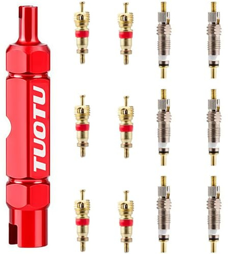 TuoTu Valve Core Remover Tool Kit Bike and Car Valve Core Repair Tool with Brass Replacement Presta and Schrader Valve Core
