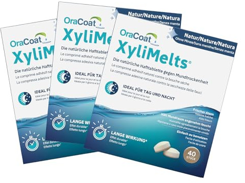OraCoat XyliMelts – 120 pastillas adhesivas contra la sequedad bucal – Discreto – Se puede utilizar durante el sueño – vegano – Neutral