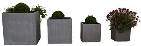 Jet-Line | Blumentopf | Blumenkübel | Flora | 4er-Set | Betonoptik | Pflanzkübel XXL | Grau | Frostsicher | UV Beständig