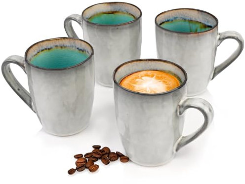 Sänger | Kaffeebecher Set Capri aus Steingut, 4-teiliges Kaffeetassen Set, Modernes und Einzigartiges Design 300 ml | PREMIUM COLLECTION