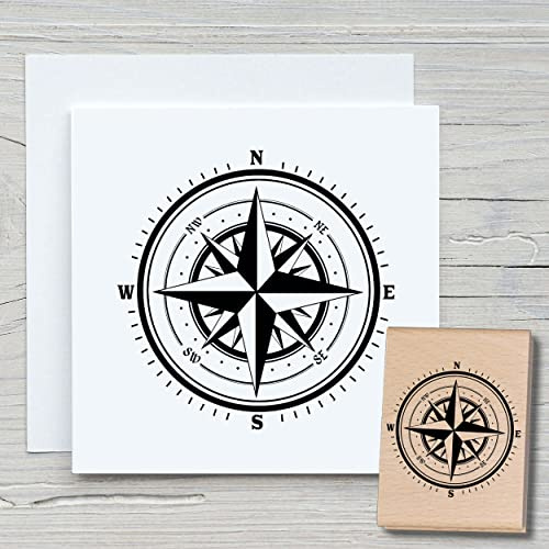 NEWSTAMPS Stempel Kompassrose Motivstempel groß aus Holz & Gummi zum Karten basteln, Holzstempel, Wasser, Maritim & Meer, Scrapbook, Textilstempel, Deko, Kinder