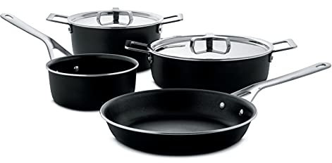 Alessi Pots&Pans Set 6 Pentole A, Alluminio con Rivestimento Antiaderente, Acciaio Inossidabile 18/10, Nero, Taglia Unica