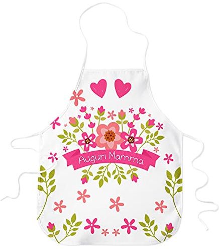 STAMPATEK Grembiule da Cucina Auguri Mamma Fiori e Cuore Festa della Mamma Chef Grembiuli Divertente Idea Regalo Nonna Nipoti