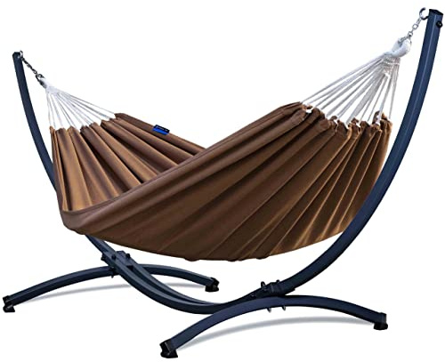Potenza Hamaca con Soporte Incluido en Jardin, de Tela Multicolor, para 2 Personas Doble I Grande Soporte Capacidad de 220 Kg I Hamaca 220x160 cm (Caramelo, Básico Soporte Grafito)