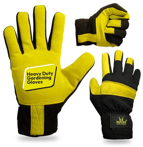 HMH Gardening Gloves For Women Men - Heavy Duty Work Gloves - Dexterity Gloves – Thorn Proof Safety Gloves garden gloves women Men mechanic gloves builders gloves (Medium, Yellow)