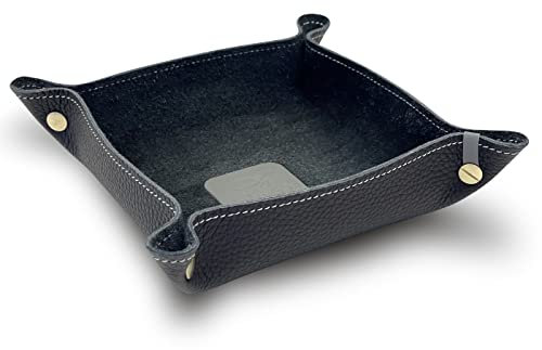 jabuti Edition Schlüsselschale/Taschenleerer 18 x 18cm feines Rindleder Schwarz mit Lamm Nappa Leder Applikationen Grau. Handgefertigt in unserem Atelier