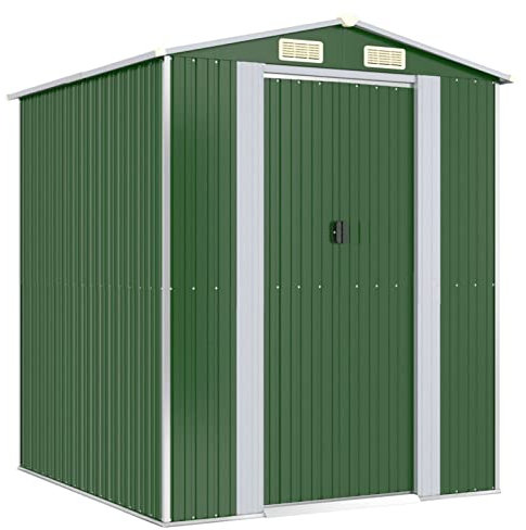 Keketa Trädgårdshus Box Galvaniserad Plåt Trädgård Hus Utomhus Förråd Hjul Verktyg Trädgård Grön 192x191x223 cm Galvaniserat stål
