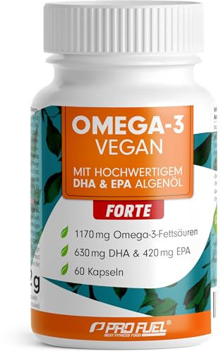 Omega-3 vegan FORTE - 60 Kapseln - 2000 mg Algenöl pro Tag - hochdosiert mit 630mg DHA + 420 mg EPA - vegane Omega-3 Algenöl Kapseln - DHA:EPA Verhältnis 3:2 - laborgeprüft mit Analyse-Zertifikat