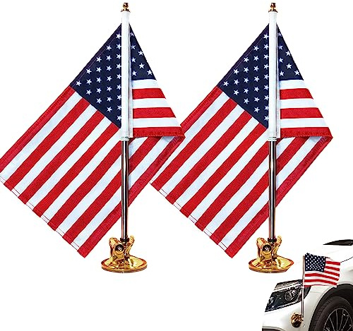 Anley USA bilflagga och flaggstång med luftsugsfäste - utomhussugkoppsstil flaggstång för bil, lastbil, båt och fordon med amerikansk flagga (set med 2)