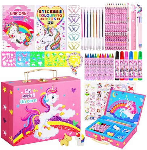 TCJJ Unicorn Painting Set 66Pcs Malset Mädchen 4-12 Jahre mit Einhorn-Aufbewahrungsbox,Malkoffer für Kinder Mit Einhorn-Malbuch, Einhorn Geschenke für Mädchen, Weihnachtsgeschenke