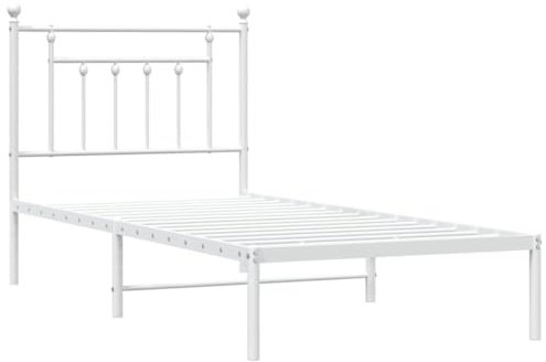 vidaXL Bettgestell, Bettrahmen mit Kopfteil Lattenrost, Metallbett Bett für Schlafzimmer, Einzelbett Gästebett, Metall Weiß 90x200cm