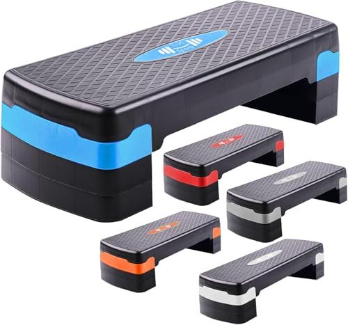 FK Sports Aerobic Exercise Stepper Adjustable Height 2-5 Step Levels 10 15 20 25 & 30 cm Suited for Cardio, Yoga, Workout Training Indoor Outdoor Fitness for Home & Gym (3 Levels Blue)