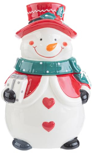 PuntoCasaStore Barattolo scatola natalizia in ceramica pupazzo di neve 13,5xh.20,5 cm portacioccolatini decorazione idea regalo natale