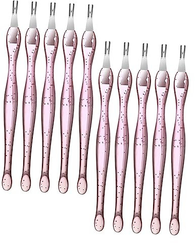 Housoutil 10 Pezzi Forchetta Di Pelle Morta Pela Cuticole Kit Per Manicure Forcella Di Rimozione Kit Per Unghie Coltello Per Cuticole Acciaio Inossidabile Raschietto Pp Rosa