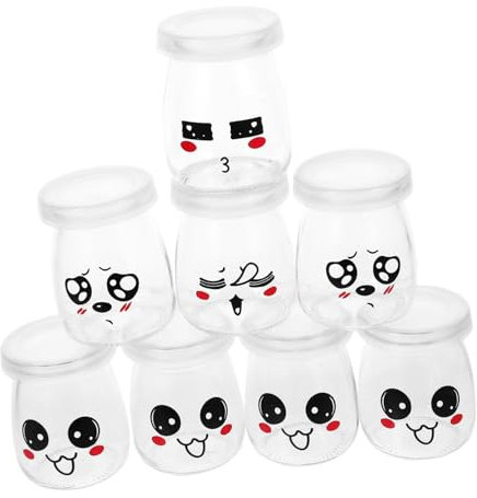 HOLIDYOYO 8pièces Bouteilles Verre Pour Yaourt Et Pudding Colorées Avec Motif Réutilisables Et Portables Pour Desserts Et Gelées