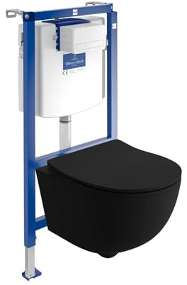 ViConnect H112 Brava WC encastré avec panneau de commande + WC suspendu sans bord | Kit complet | Réservoir de chasse encastré | WC complet | WC complet | Noir