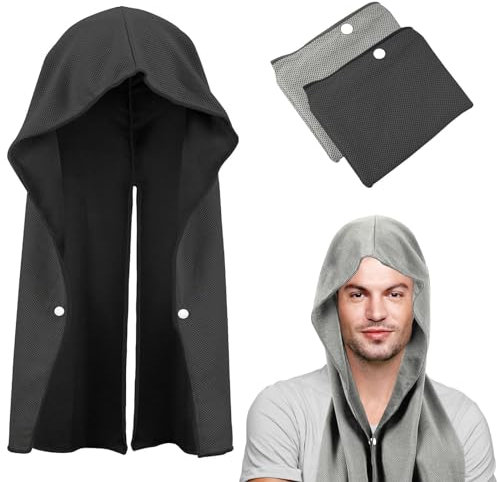 Asciugamano Rinfrescante Con Cappuccio, 2pcs Asciugamano Raffreddamento, Asciugamano con cappuccio Rinfrescante, Asciugamano Rinfrescante, Asciugamano Fresco, Asciugamani Rinfrescanti (Nero Grigio)