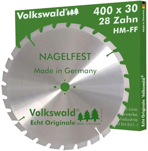 Volkswald ® HM-Sägeblatt FF 400 x 30 mm Z= 28 Nagelfest Kreissägeblatt für Tischkreissäge Wippsäge Brennholzsäge f. Bauholz Brennholz Schalholz Schaltafel Gasbetonstein Faserplatten Massivholz