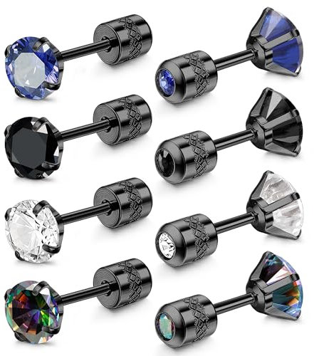 Dochais 4 Paar G23 Titan Ohrstecker Herren Medizinische Ohrstecker Set Klein Ohrringe Hypoallergen Edelstahl Zirkonia Ohrring Geschenke für Damen Kinder Ohrringe 6mm