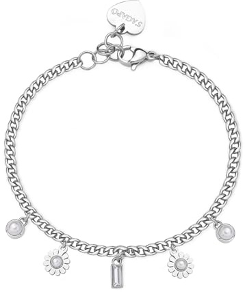 S'Agapõ Bracciale Donna in Acciaio e Cristalli/perle con Simbolo Fiore | Collezione Message - SSG31